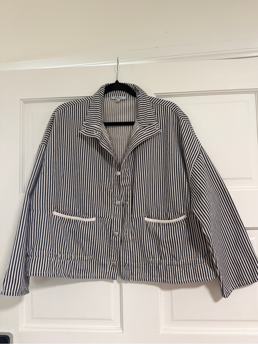 Polagram Navy and White Striped Oversized Lightweight Summer Shirt/Jacket